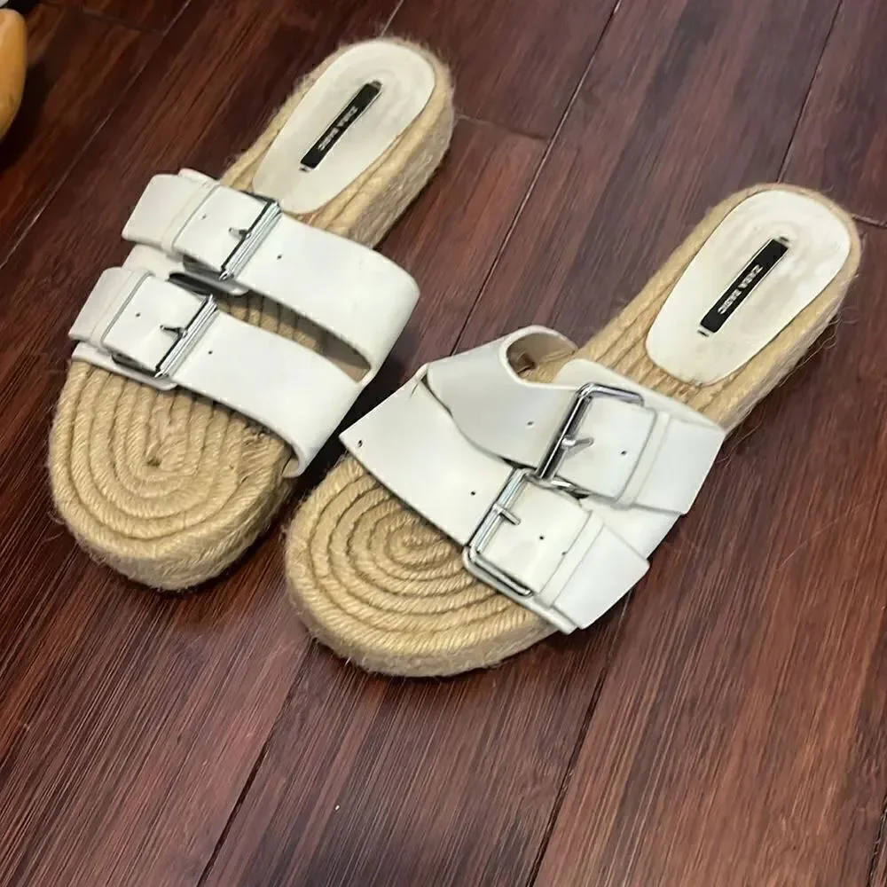 White Zara Platform Espadrilles - White Buckle ZARA Sandals - Size 38